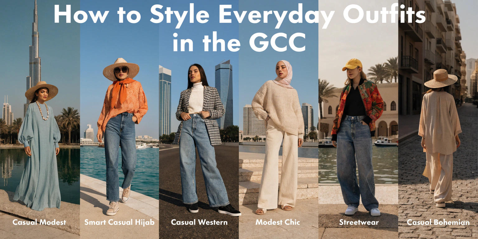 Everyday outfits styled for Saudi Arabia UAE Kuwait Qatar Bahrain and GCC countries