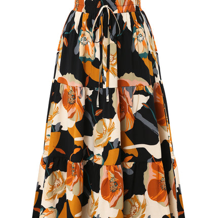 Pleated Floral Elastic Waist Skirt
