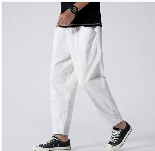 Cropped Loose Plus Size Cotton & Linen Pants