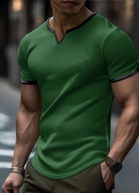 Camiseta de cuello de pico con bloques de color de gofre para deportes al aire libre