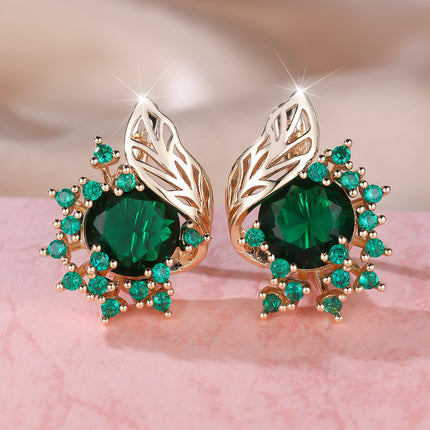 Round Flower Feather Zircon Earrings