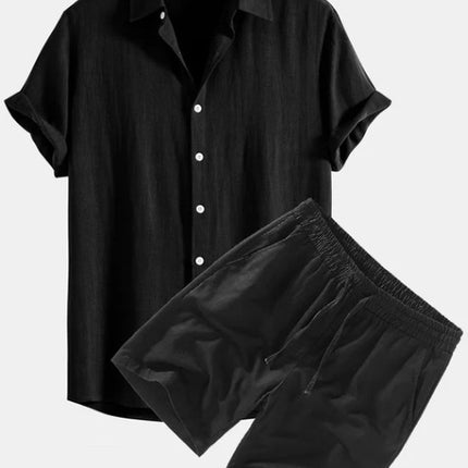 Men's Solid Color Casual Short-sleeved Shirt Shorts Suit