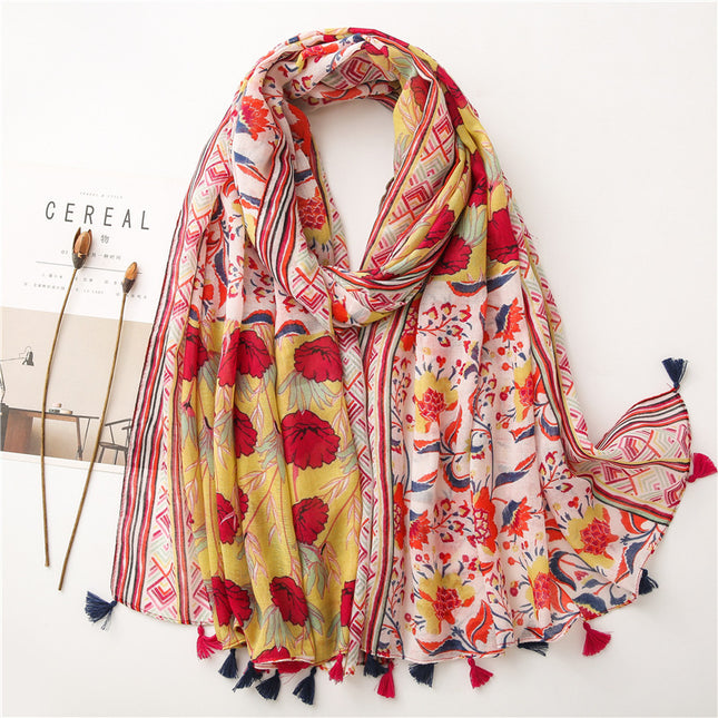 Japanese Style Artistic Cotton and Linen Scarf Bohemian Cashew