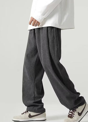 コーデュロイストレートルーズワイドレッグ裏フリースパンツ