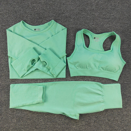 Three-piece Bra, Long Sleeve Top and Trousers Yoga Suit