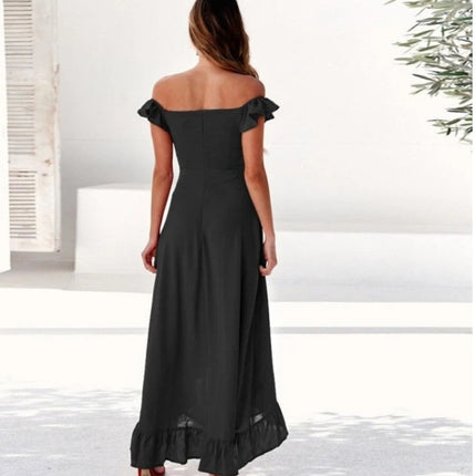 Large Sloping Shoulders with Ruffles Dress