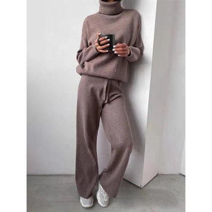Turtleneck Sweater and Drawstring Straight Pants Set