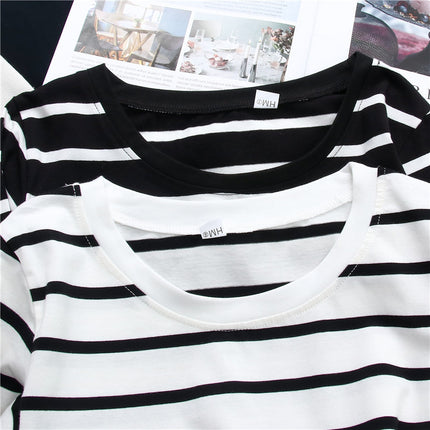Black Striped Western Style Long-sleeved T-shirt