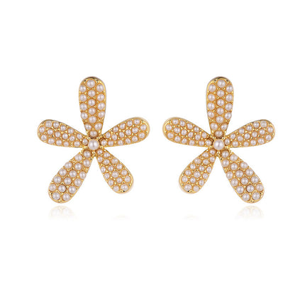 Flower Inlaid Pearl Earrings