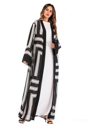 Stripe Loose Lace up Mesh Abaya