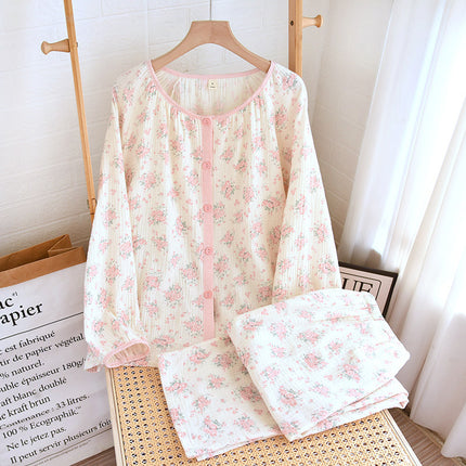Cotton Floral Sweet Long-sleeved Trousers Pyjamas Suit