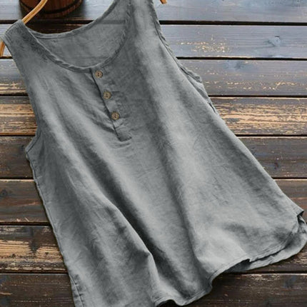 Korean Round Neck Loose Vest Cotton Linen Top