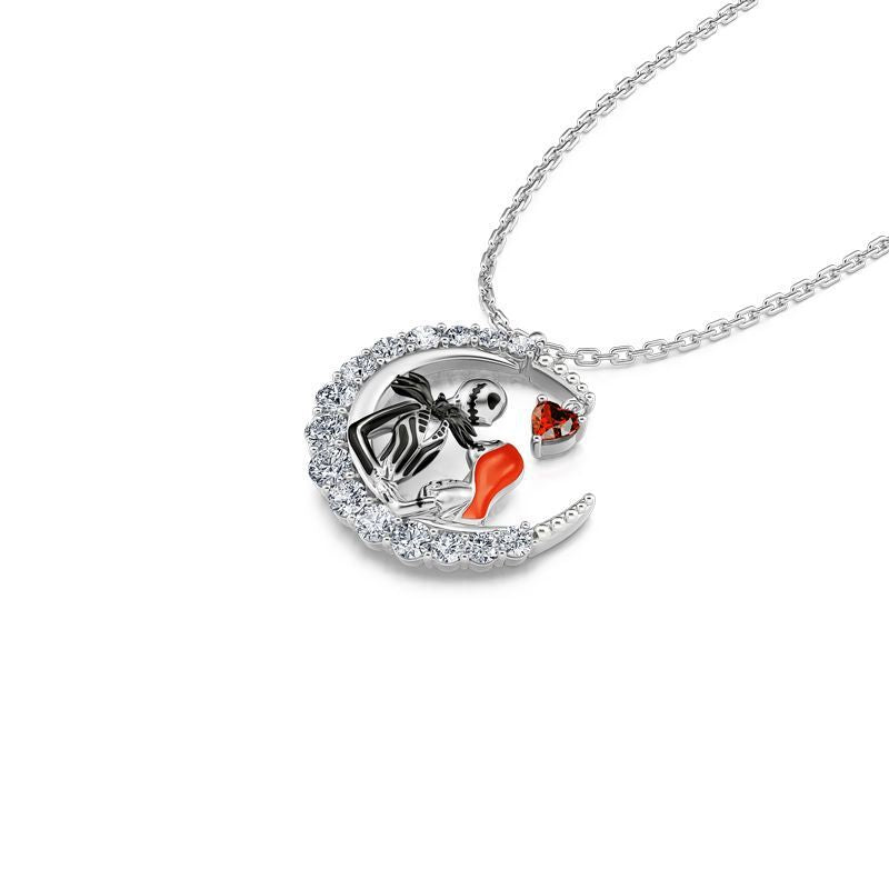 Halloween Moon-shaped Skull Necklace With Rhinestones