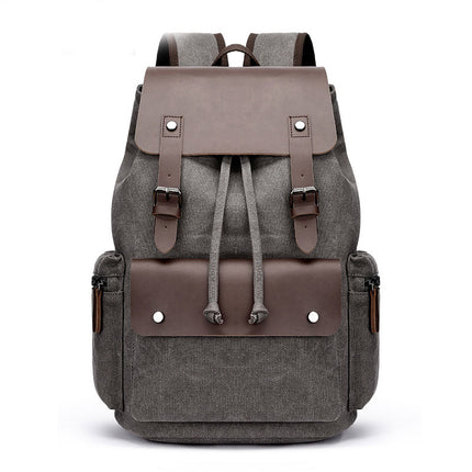 Casual Canvas Backpack Business Laptop Bag With Buckle Drawstring Design