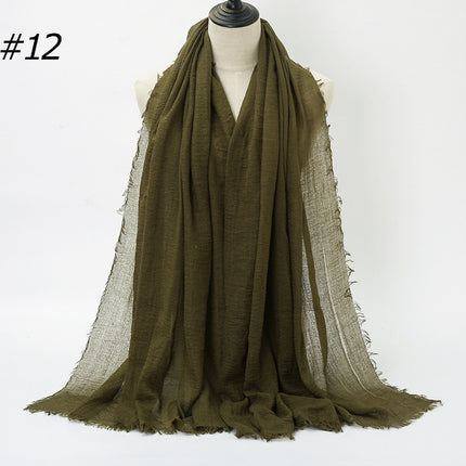 Pure Color Pleated Cotton Scarf Cotton And Linen Scarf