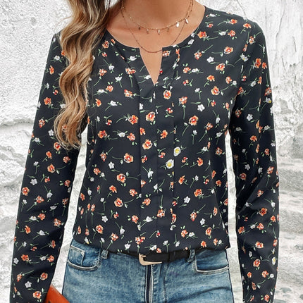 Round-neck Floral Long Sleeve Top