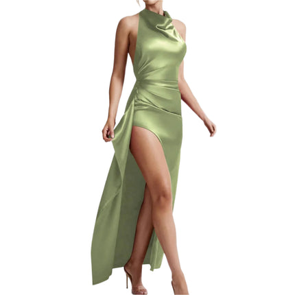 Slit Lace-up Backless Ruffle Hip Long Dress