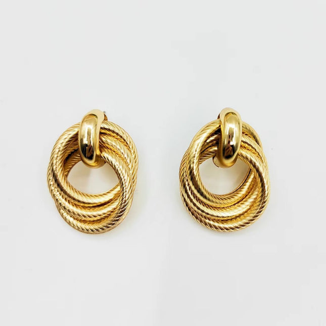 Geometric Embossed Twisted Ring Stud Earrings