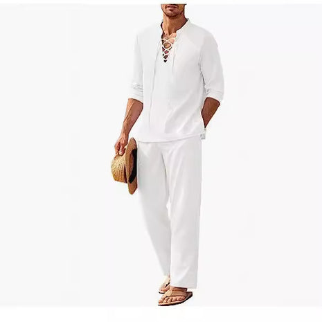 Traje Henley de algodón y lino