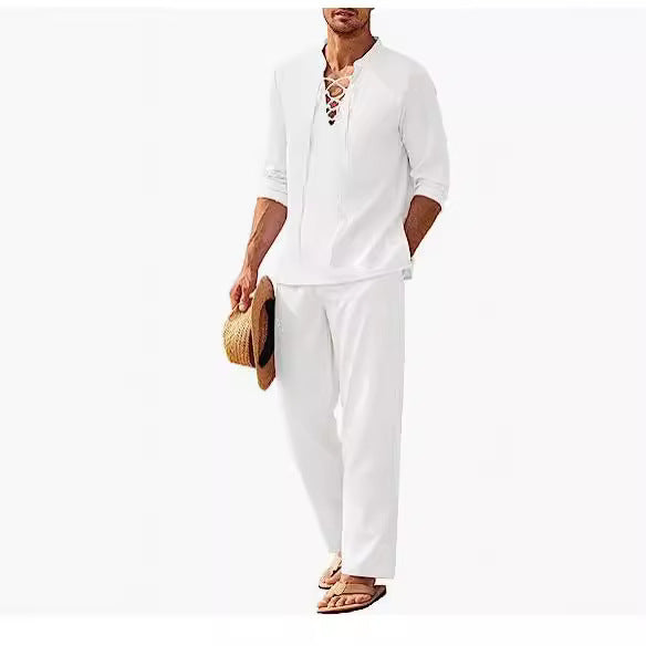 Cotton And Linen Henley Suit
