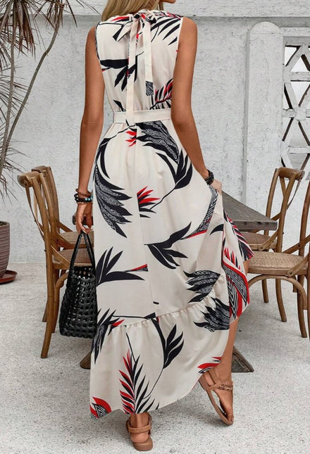 Plant Sleeveless Vacation Maxi Dress