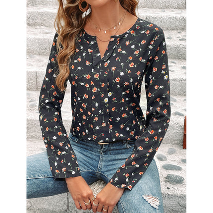 Round-neck Floral Long Sleeve Top