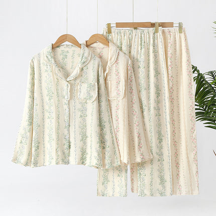 Double-layer Gauze Floral All Cotton Loose Pyjamas
