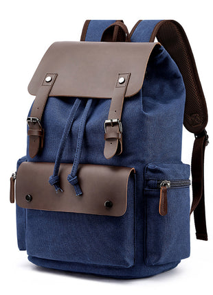 Casual Canvas Backpack Business Laptop Bag With Buckle Drawstring Design