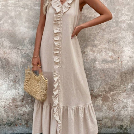 Sleeveless Cotton Linen V-neck Swing Dress