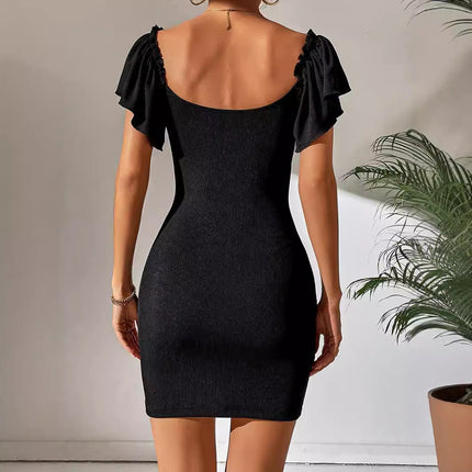 Deep V-neck Thread Sunken Stripe Dress