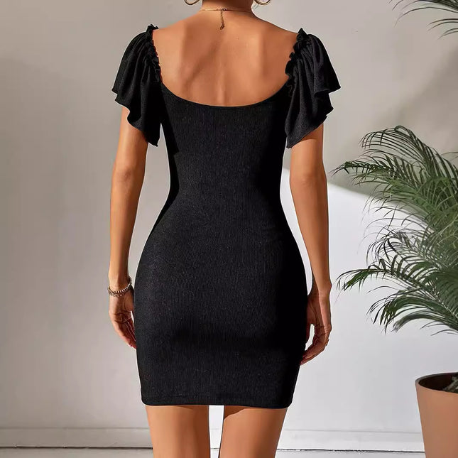 Deep V-neck Thread Sunken Stripe Dress