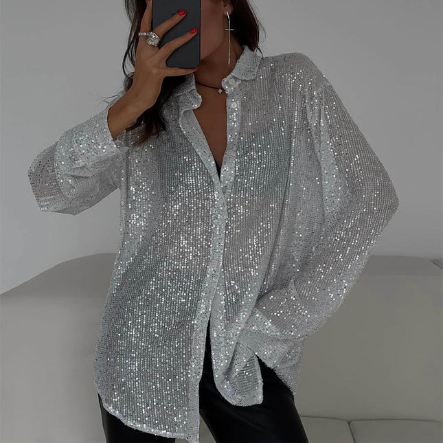 Sequin Lapel Long Sleeve cardigan