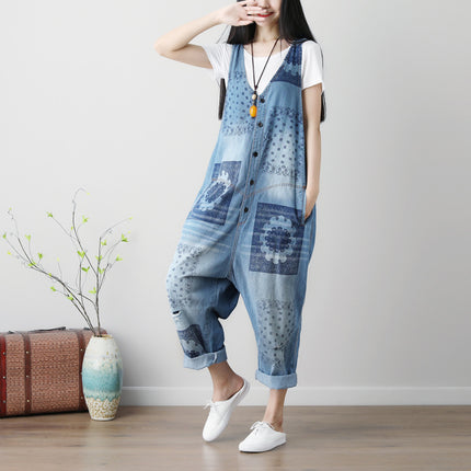 Sleeveless Washed Ripped Denim Suspender Overall
