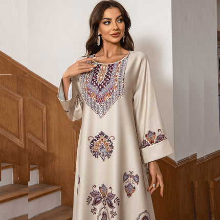 Modest Embroidered Sequin Bubble Sleeve Dress