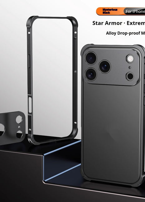 iPhone 17 Four-Corner Anti-Drop Metal Frame Case with Lens Cap
