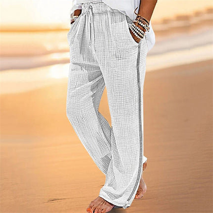Zou Cotton And Linen Drawstring Zipper Stretch Pants