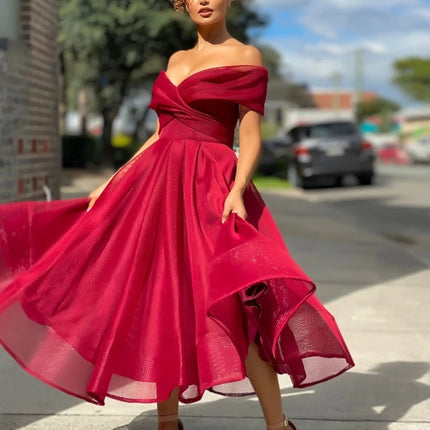 Casual Off Shoulder Gown Elegant Backless Dress