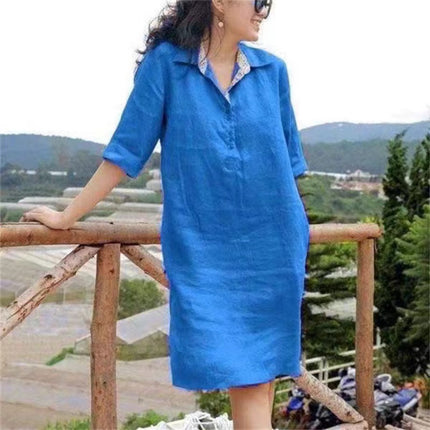 V-neck Loose Mid-length Dress