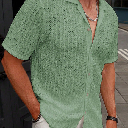 Men's Casual Striped Shirt Lapel Short Sleeve Top