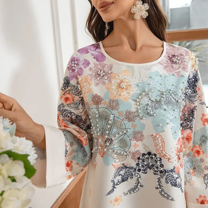 Elegant Floral Long Kaftan Dress