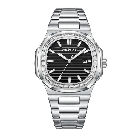 Reloj de Cuarzo Luminoso Impermeable con Correa de Acero tipo Diamante