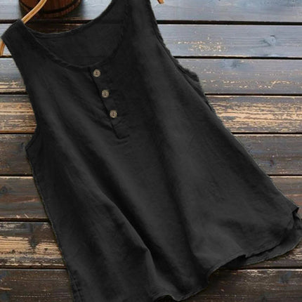 Korean Round Neck Loose Vest Cotton Linen Top
