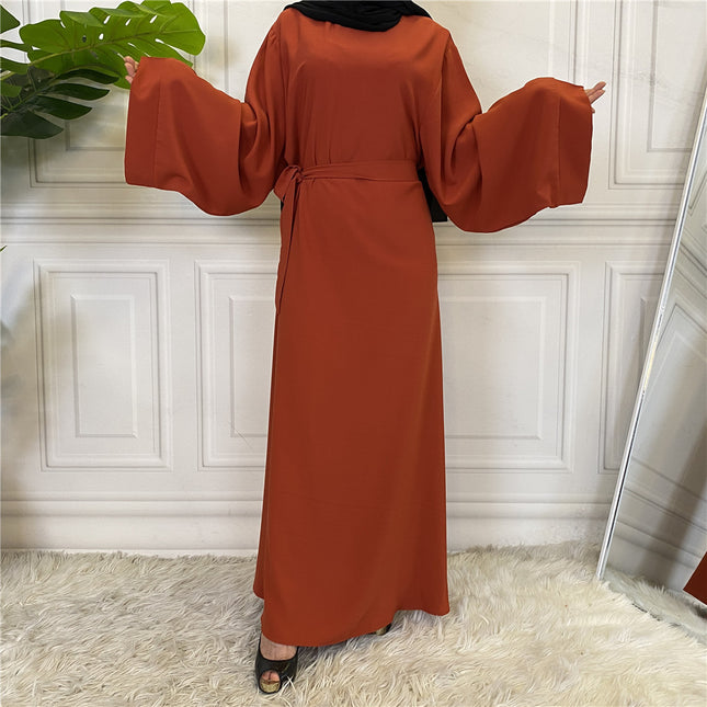 Solid Color Plus Size Lace-up Abaya