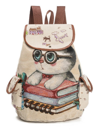 Lovely Cat Drawstring Backpack | Cute Canvas School & Everyday Bag