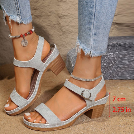 Open Toe with Buckle Chunky High Heel