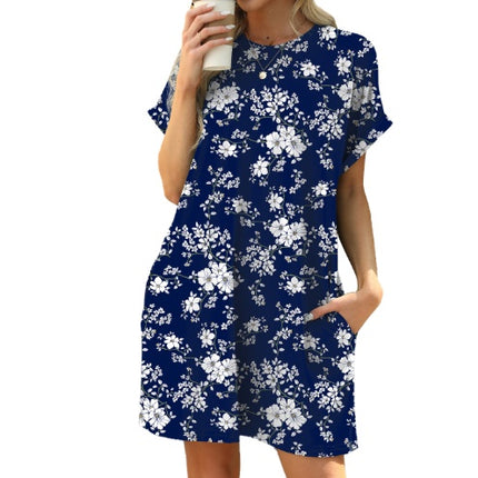 Loose Crew Neck Short Sleeve Pocket Dress