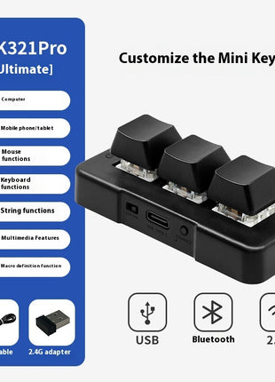 マクロプログラマブルミニPCゲーミングキーボード – 3キー USB/ワイヤレス