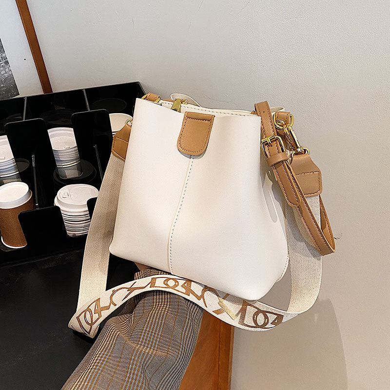 French Minority Design Wide Shoulder Strap Bucket Bags