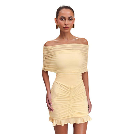 Tube Top Pleated Mesh Splicing Dress