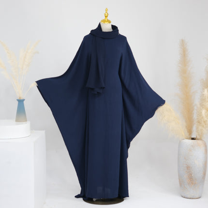 Waist-tight Batwing Sleeve Abaya with Headscarf